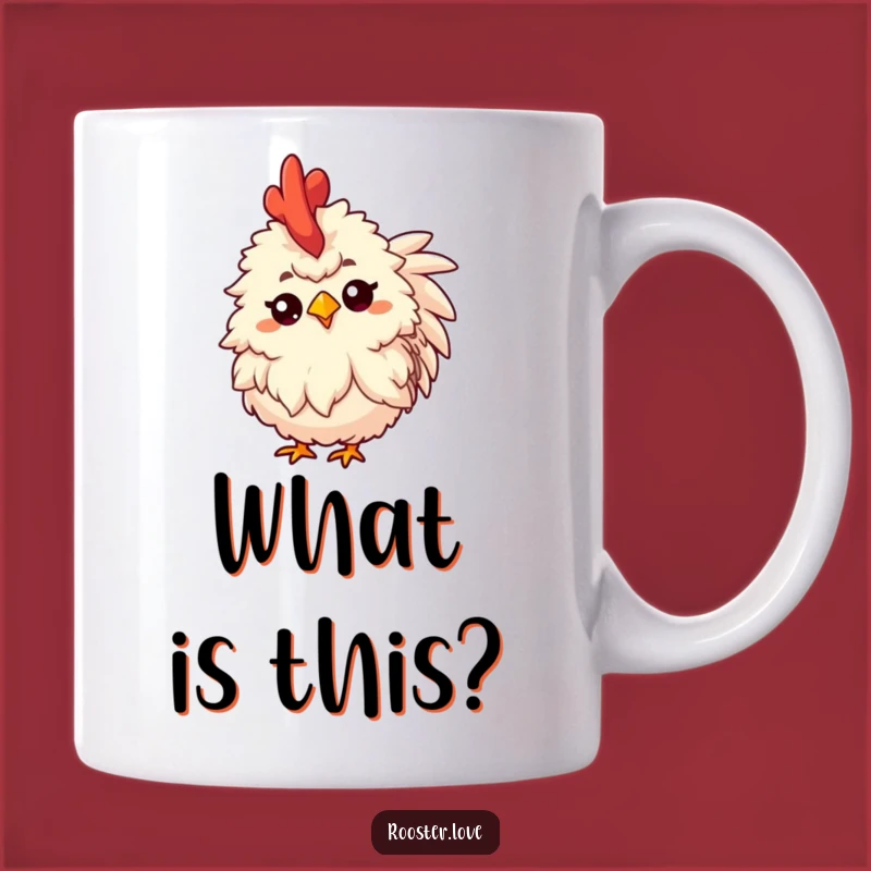 Funny Rooster Thoughtful Mug: Fluffy Head Tilt, Raised Eyebrow, Perfect Funny Gift for Ponderers