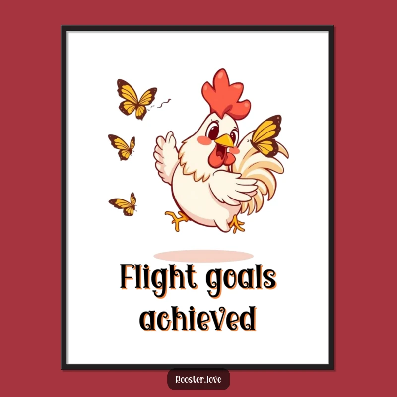 Funny Rooster Butterfly Chase Digital Art: Instantly Download Hilarious Wall Decor