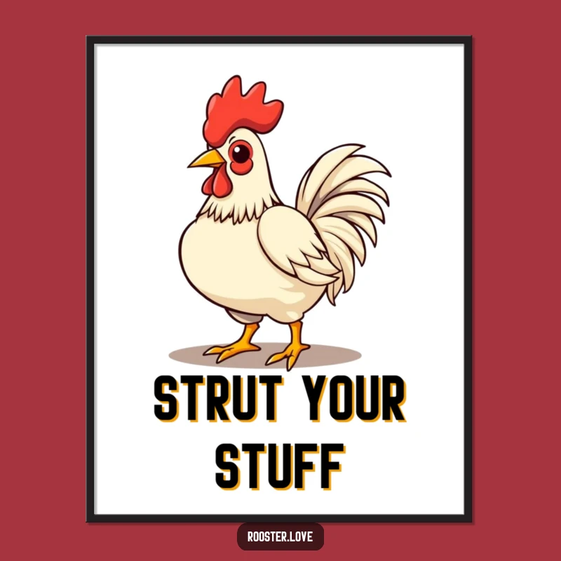 Funny Proud Rooster Strutting Poster - Bold Art for Confident Spaces