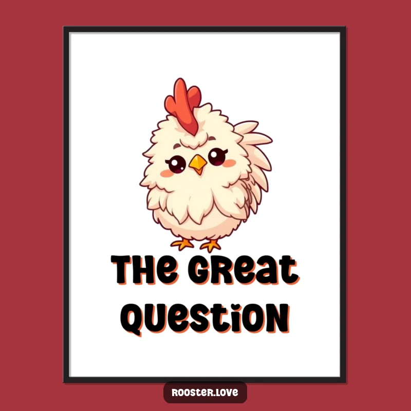 Funny Rooster Thoughtful Poster: Fluffy Head Tilt Art, Raised Eyebrow, Hilarious Funny Gift Idea
