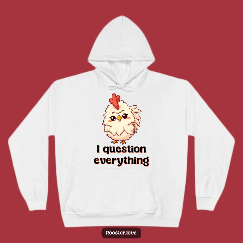 Funny Rooster Thoughtful Hoodie: Cozy Fluffy Design, Raised Eyebrow, Warm Funny Gift for Thinkers