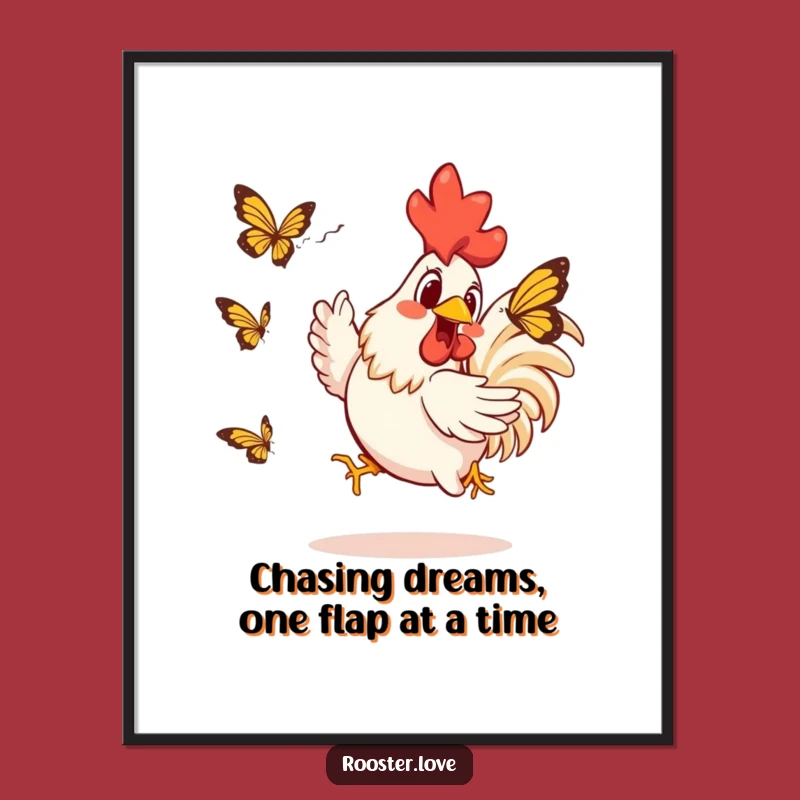 Funny Rooster Butterfly Art Free Printable - Whimsical Downloadable Wall Decor