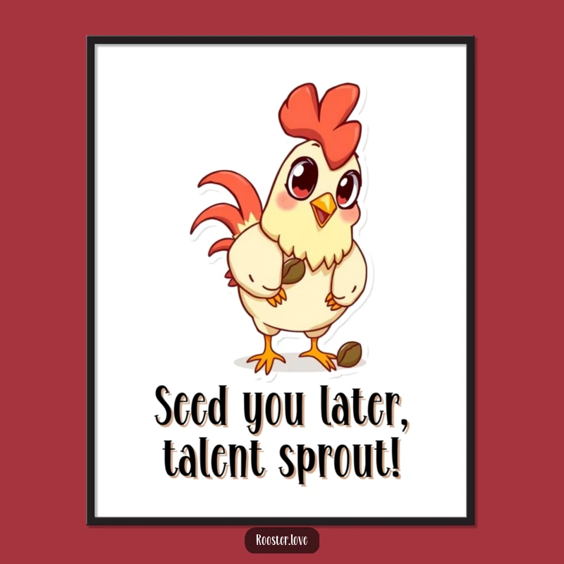 Funny Free Printable Wall Art: Goofy Rooster Pecking Seed Humorous Downloadable Decor
