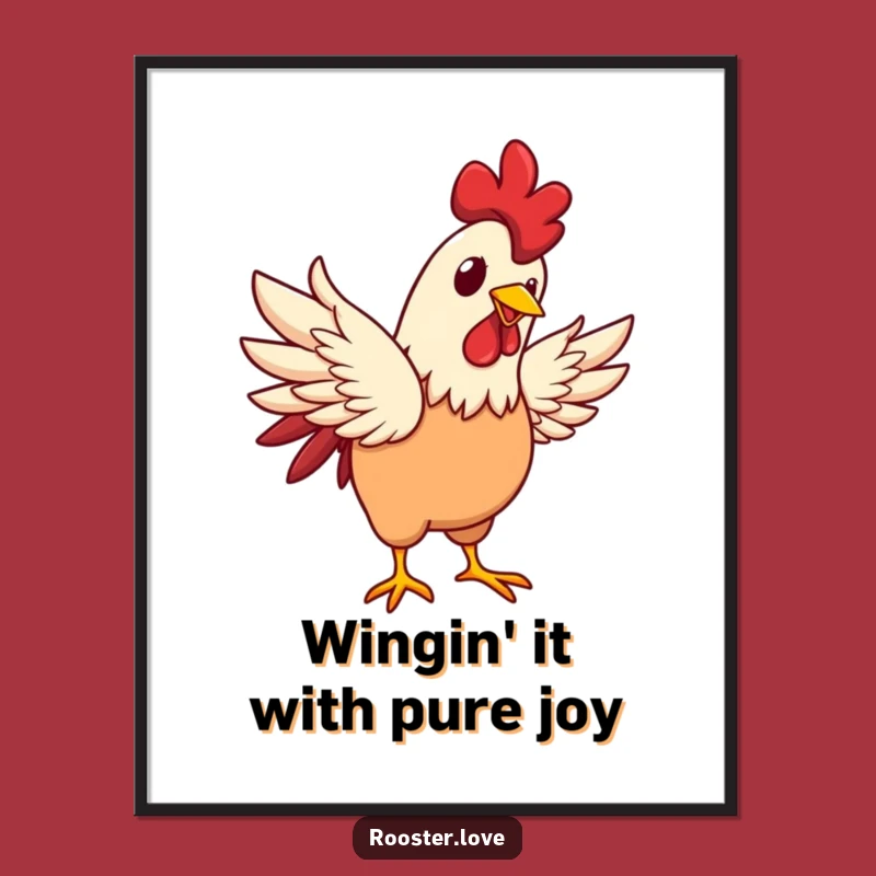 Funny Free Printable Wall Art: Joyful Rooster Celebrating Humorous Downloadable Decor