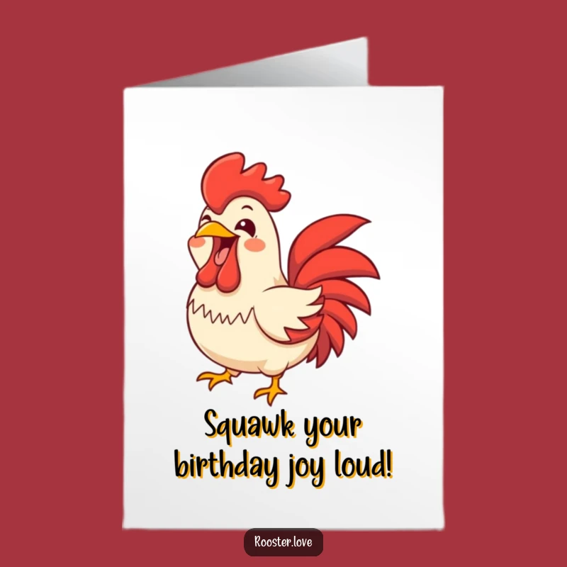 Free Printable Funny Birthday Card: Joyful Rooster Squawking Humorous Downloadable Greeting