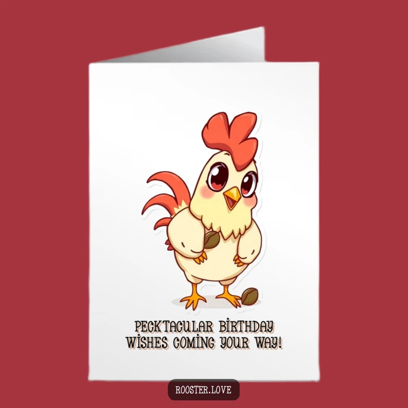 Free Printable Funny Birthday Card: Goofy Rooster Pecking Seed Humorous Downloadable Greeting