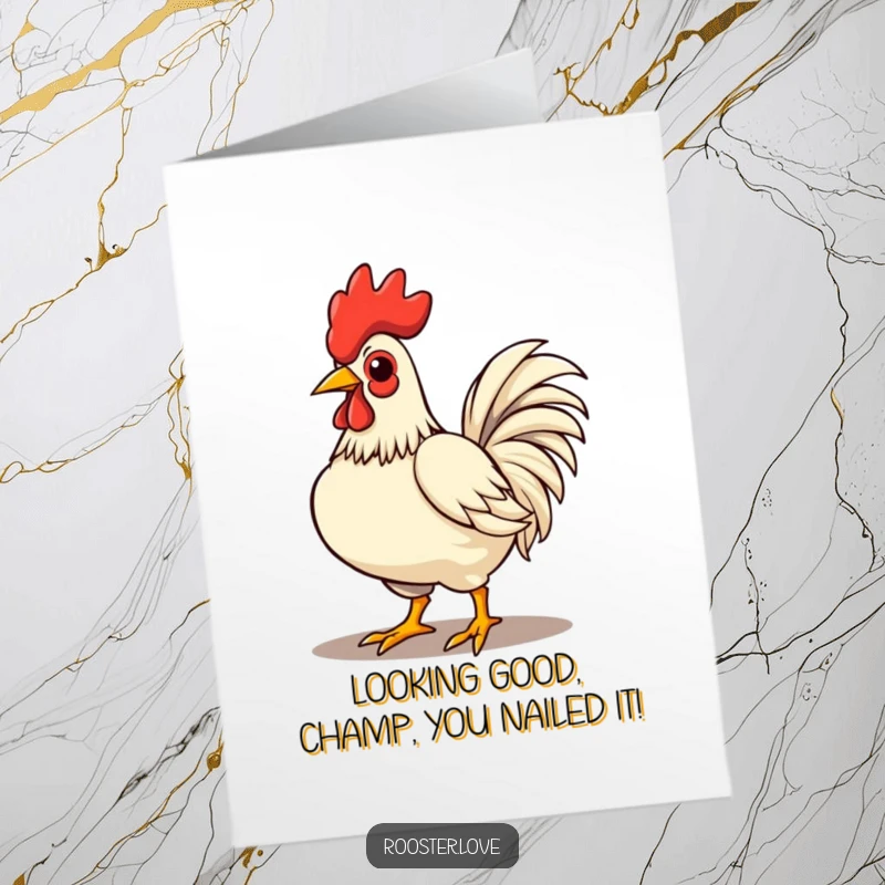 Funny Free Printable Congratulations Card: A rooster proudly strutting with puffed chest, perfect for a humorous congratulatory message.