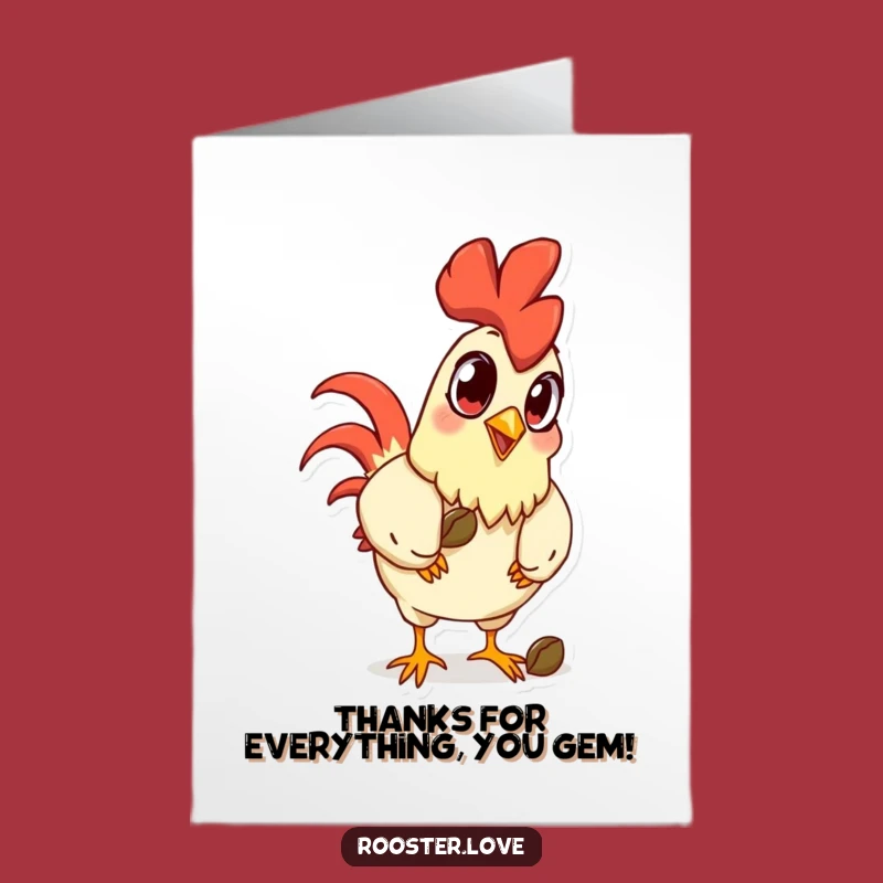 Free Printable Thank You Card: Goofy Rooster Pecking Seed Humorous Downloadable Greeting