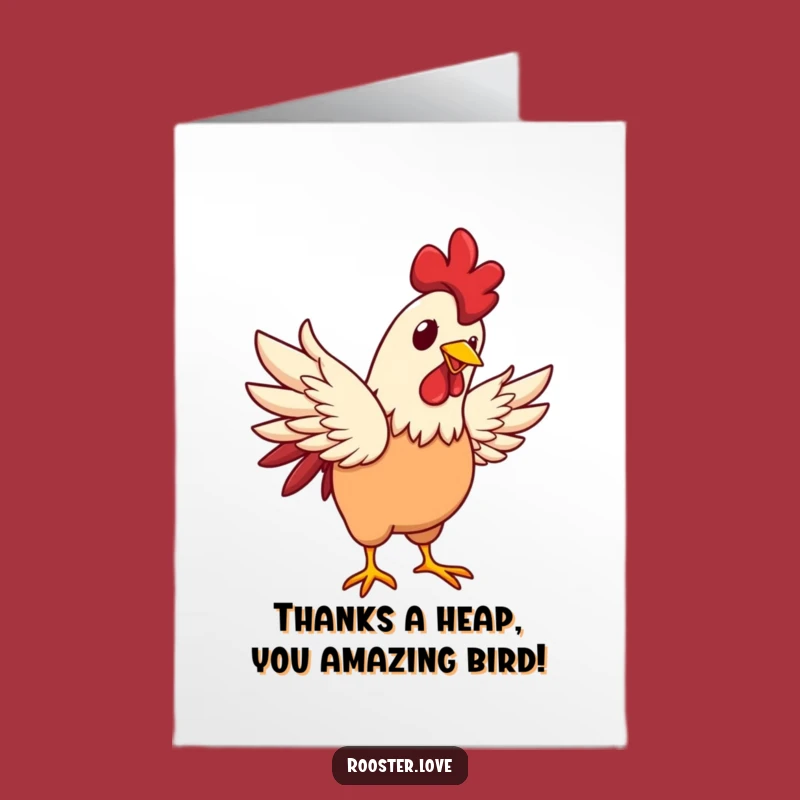 Free Printable Thank You Card: Joyful Rooster Flapping Wings Humorous Downloadable Greeting